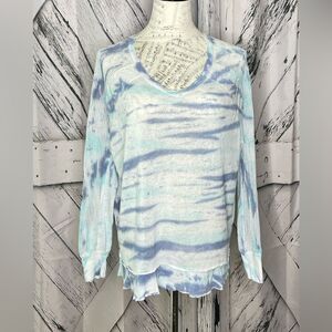 T Party Tie Dye Mesh Arm Distressed Hem Long Sleeve Top Sz. S